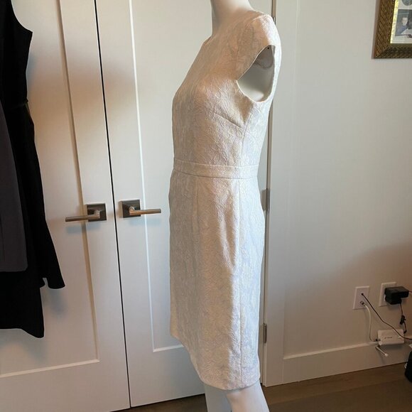 Pink Tartan Elegant Lace Open Back Cap Slv Round Nk Midi Dress White Cream Sz 6 - Picture 4 of 11